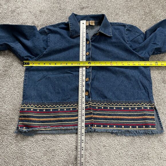 Mountain Lake Denim Jean Jacket Womens Petite Large Button Down Embroidered Boho - Picture 7 of 13